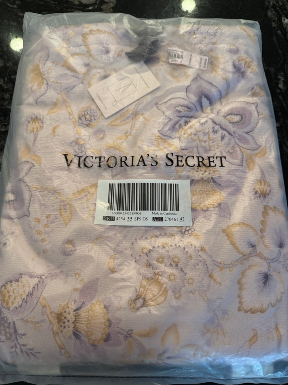 Victoria's Secret Lavender & Gold Floral Backpack and towel set